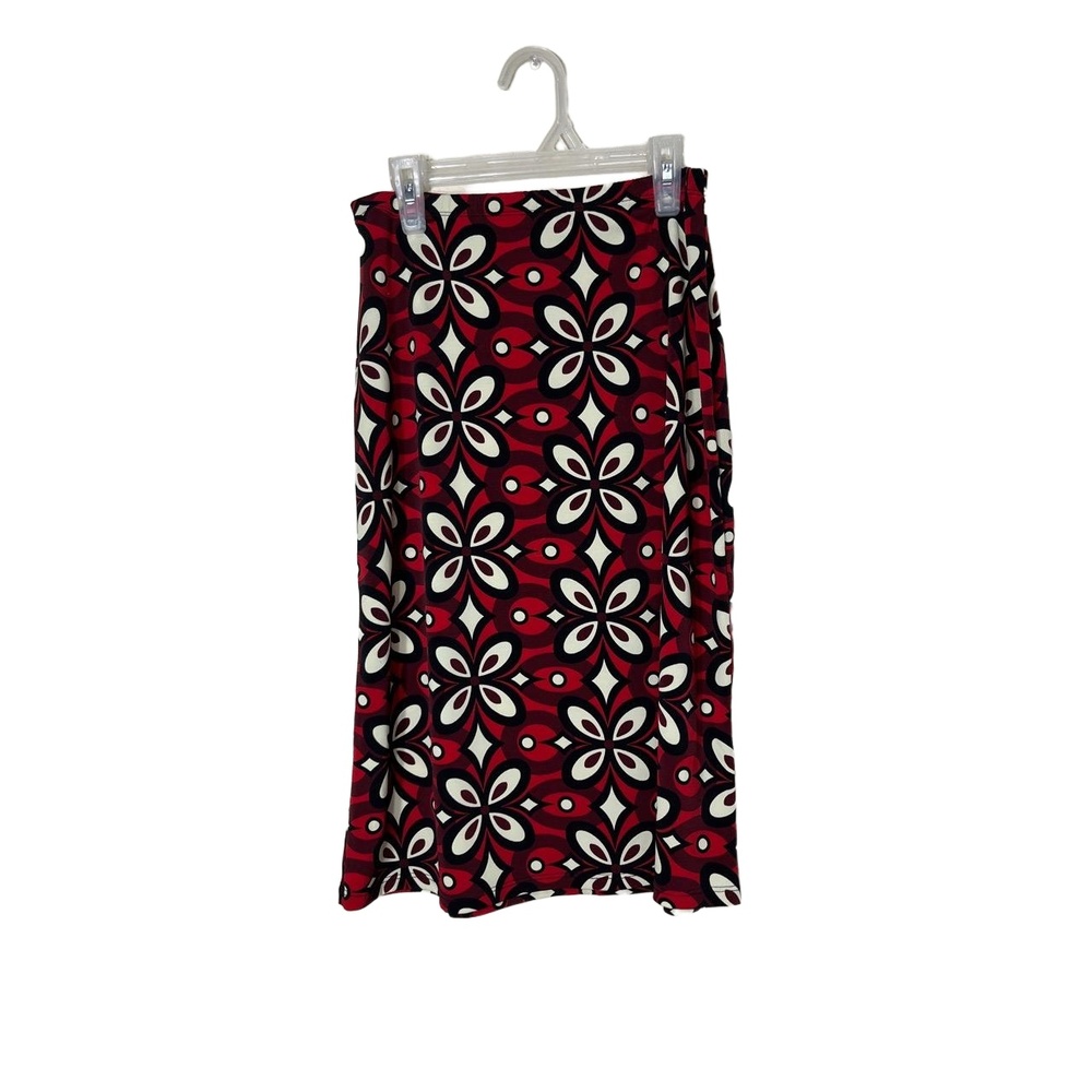 Carole Little Red Black White Geometric Floral Knee Length‎ Vintage Skirt S